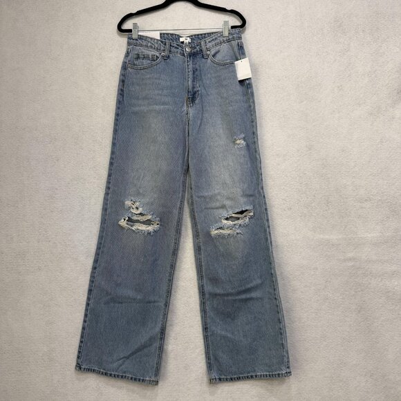 BP Jeans Womens 28 Blue Distressed Wide Leg High Rise Ripped Denim Pants - Picture 1 of 11